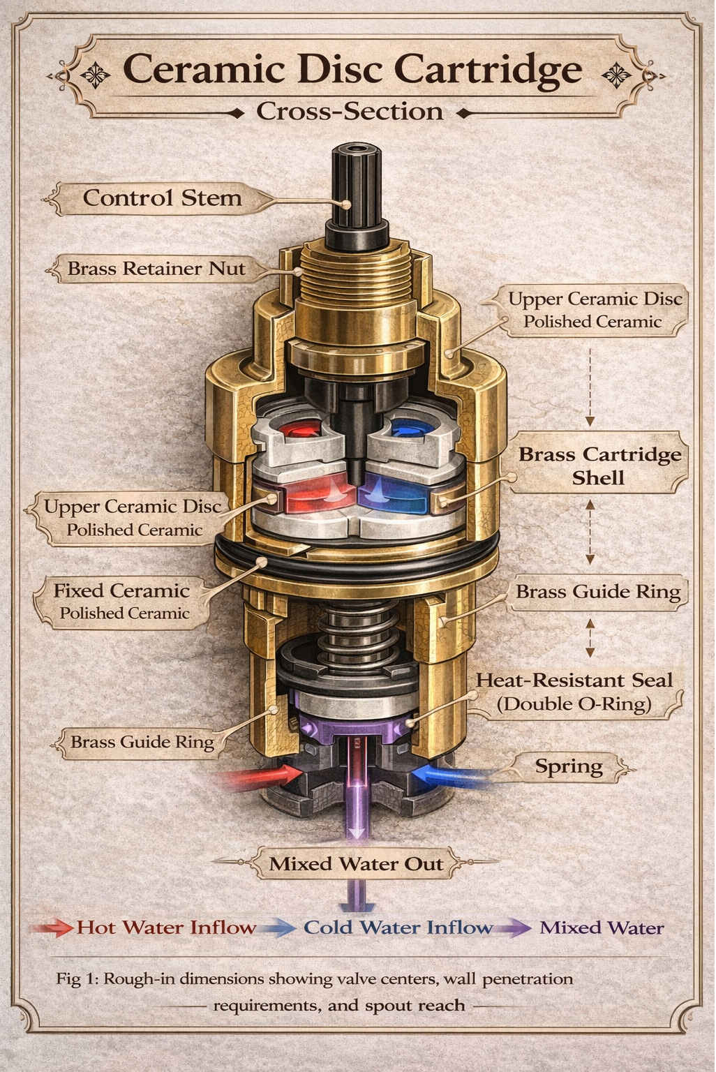 Ceramic disc cartridge cross-section